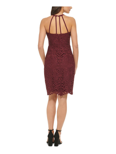 GUESS Womens Burgundy Zippered Scalloped Strappy Back Bra Cups Lined Sleeveless Keyhole Above The Knee Party Sheath Dress 12