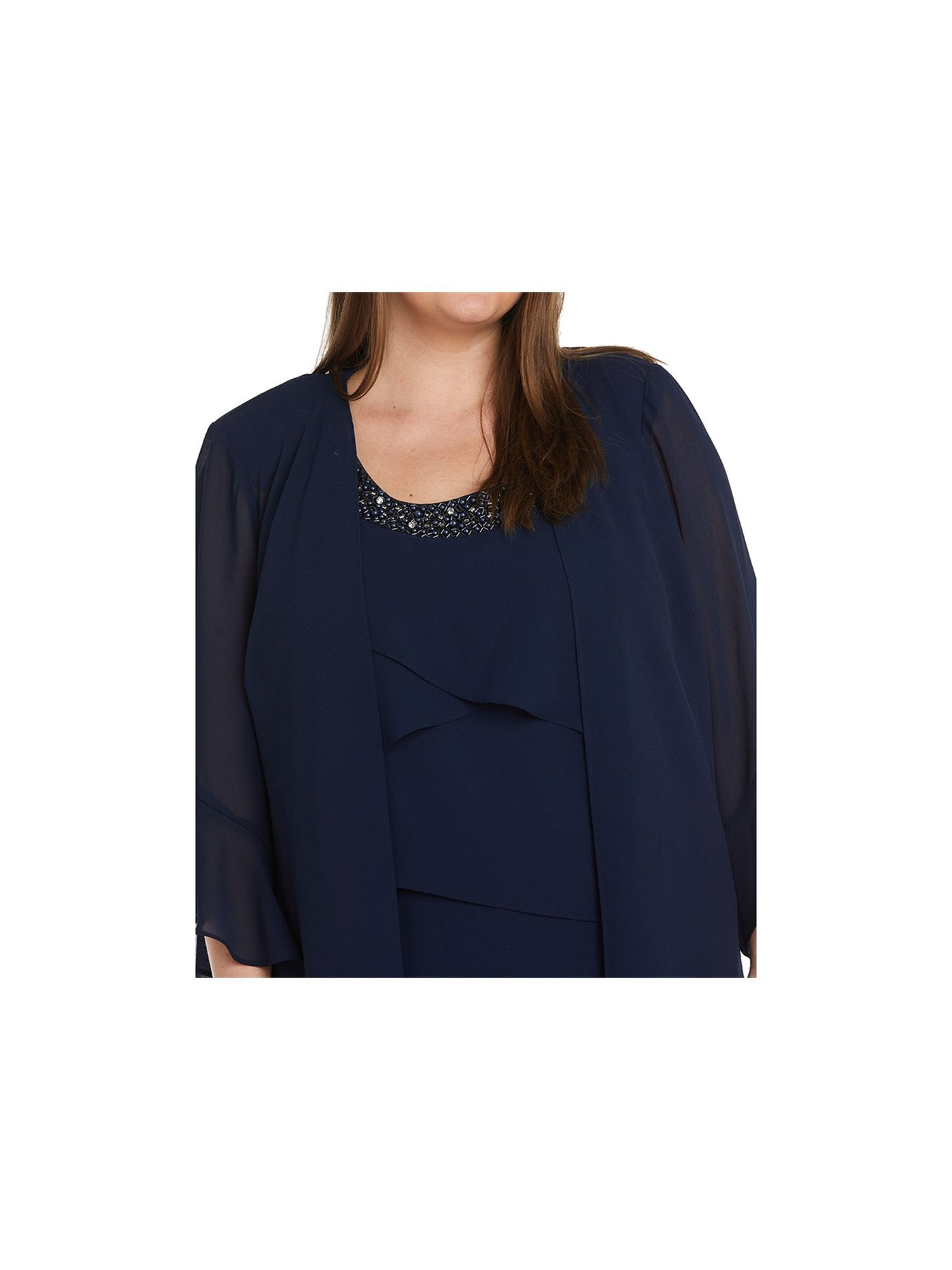 R&M RICHARDS WOMAN Womens Navy Open Front Evening Cardigan Plus 20W