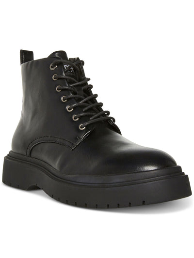 MADDEN Mens Black 1-1/2" Platform Lace-Up Front Heel Pull-Tab Padded Auustn Round Toe Wedge Zip-Up Combat Boots 11.5