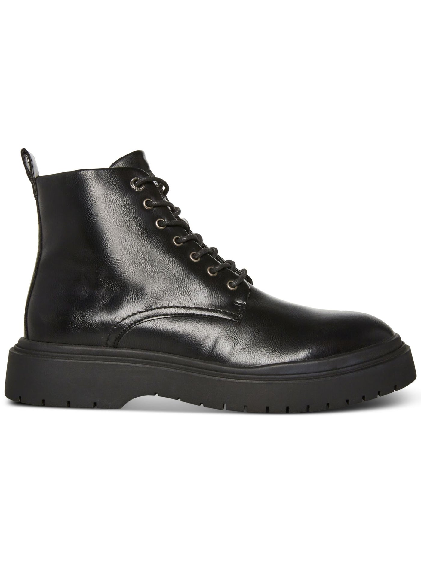 MADDEN Mens Black 1-1/2" Platform Lace-Up Front Heel Pull-Tab Padded Auustn Round Toe Wedge Zip-Up Combat Boots 11.5