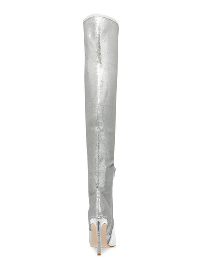 STEVE MADDEN Womens Silver Sequined Metallic Padded Laddy Pointed Toe Flare Zip-Up Dress Boots 7 M