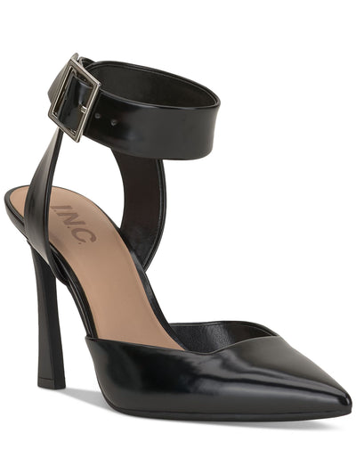INC Womens Black Ankle Strap Padded Ozanna Pointed Toe Flare Buckle Pumps Shoes 7.5 M