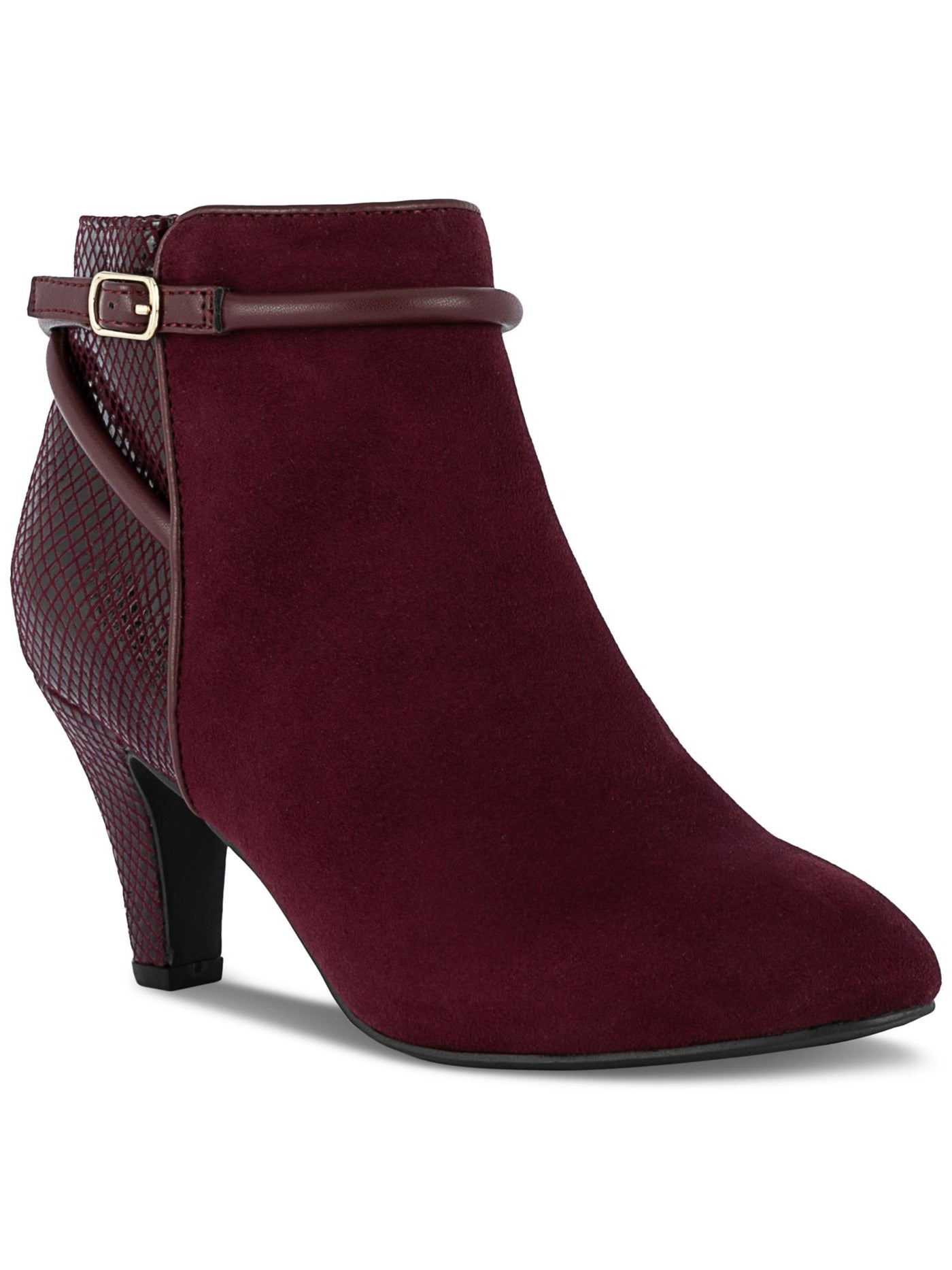 KAREN SCOTT Womens Burgundy Mixed Media Snake Pattern Buckle Accent Padded Melinaa Almond Toe Stiletto Zip-Up Booties 9.5 M