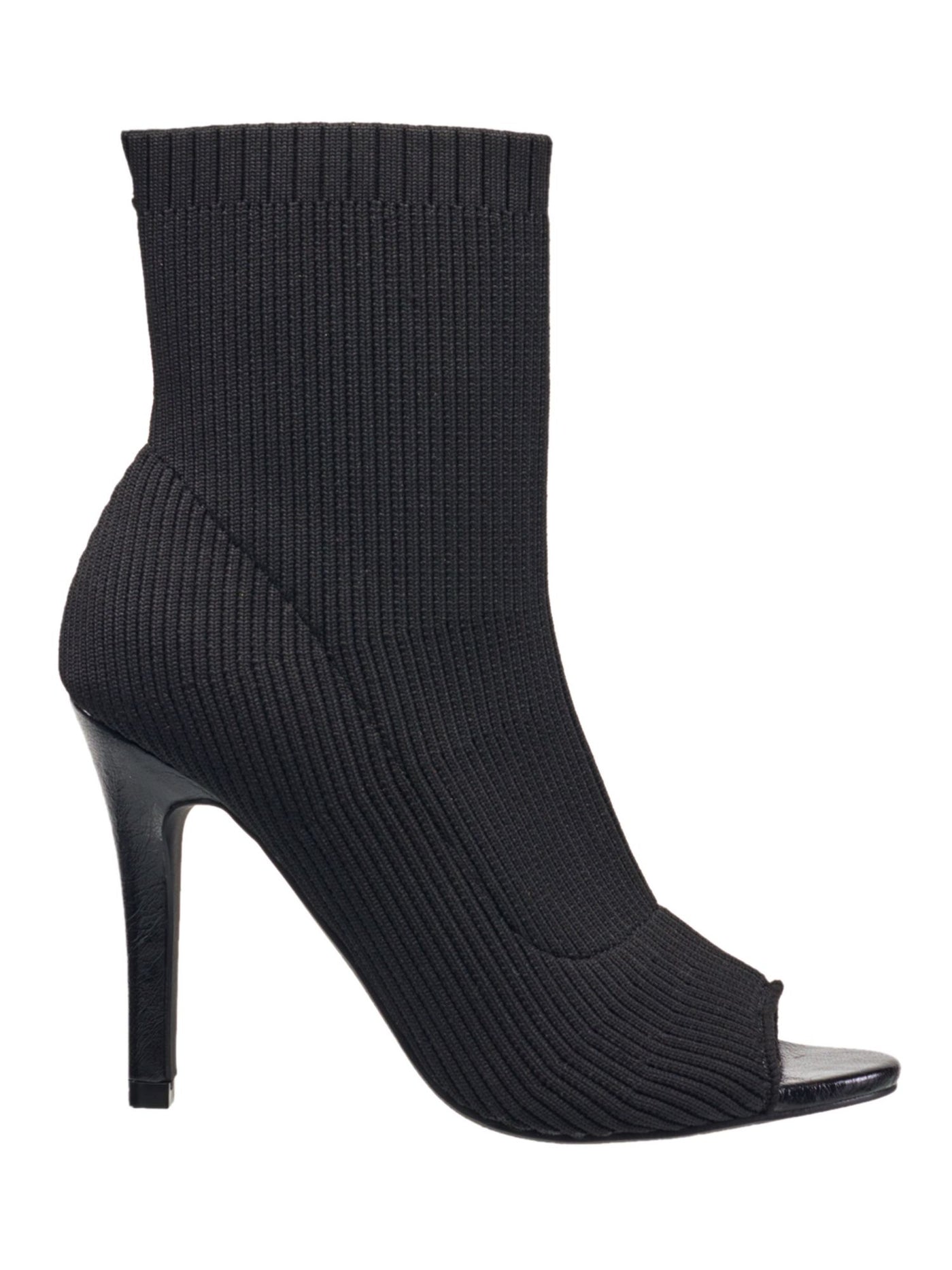 FRENCH CONNECTION Womens Black Solid Ribbed Knit Bootie Style Sock Water Resistant Padded Meghan Peep Toe Stiletto Pumps Shoes 8