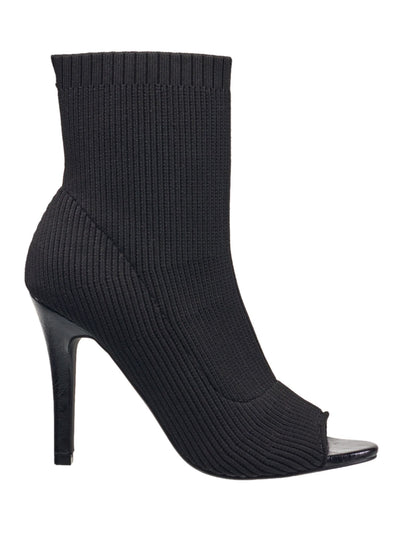 FRENCH CONNECTION Womens Black Solid Ribbed Knit Bootie Style Sock Water Resistant Padded Meghan Peep Toe Stiletto Pumps Shoes 8
