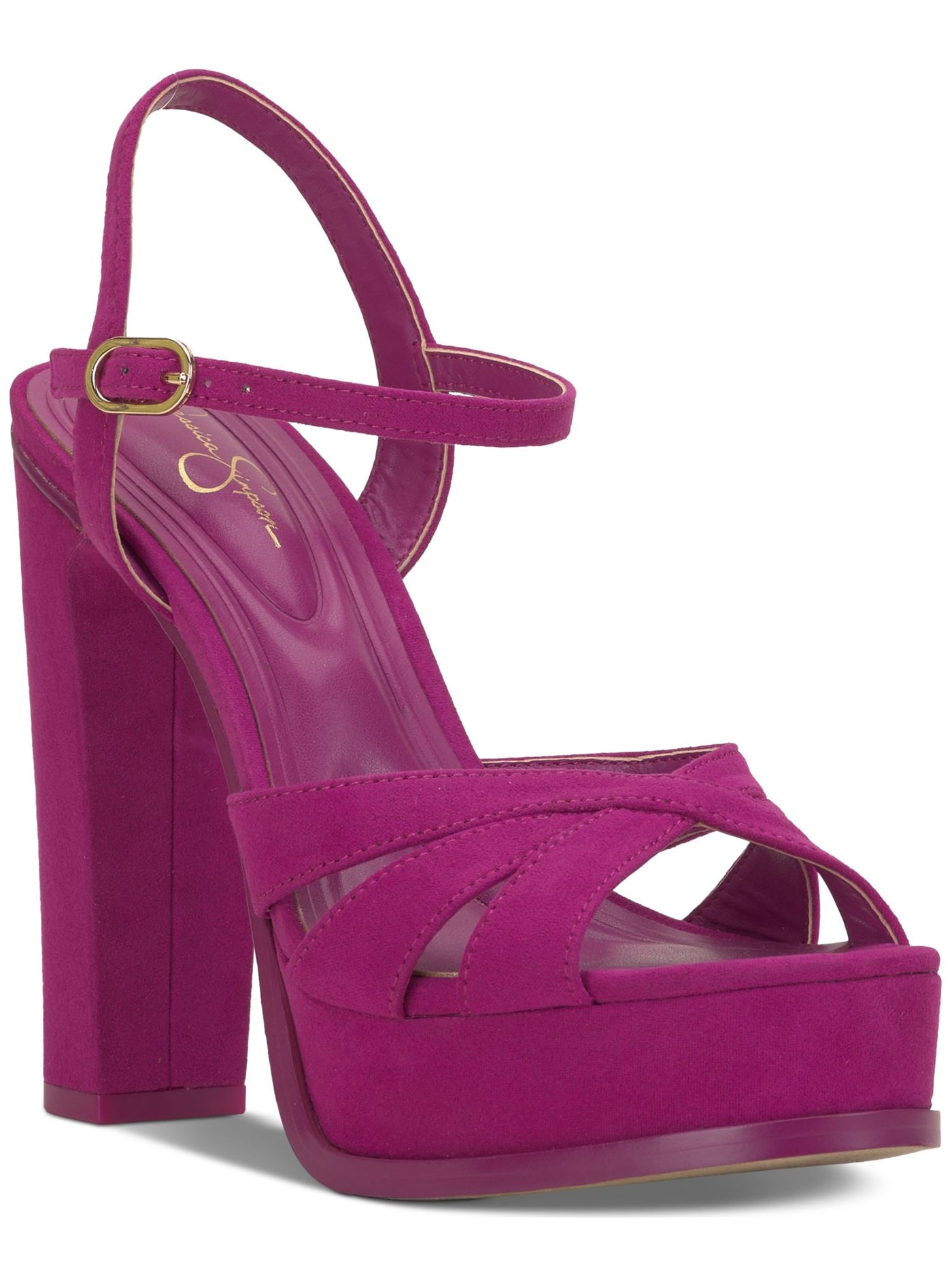 JESSICA SIMPSON Womens Purple Padded 1-1/2" Platform Ankle Strap Strappy Giddings Open Toe Block Heel Buckle Dress Heeled Sandal 7 M