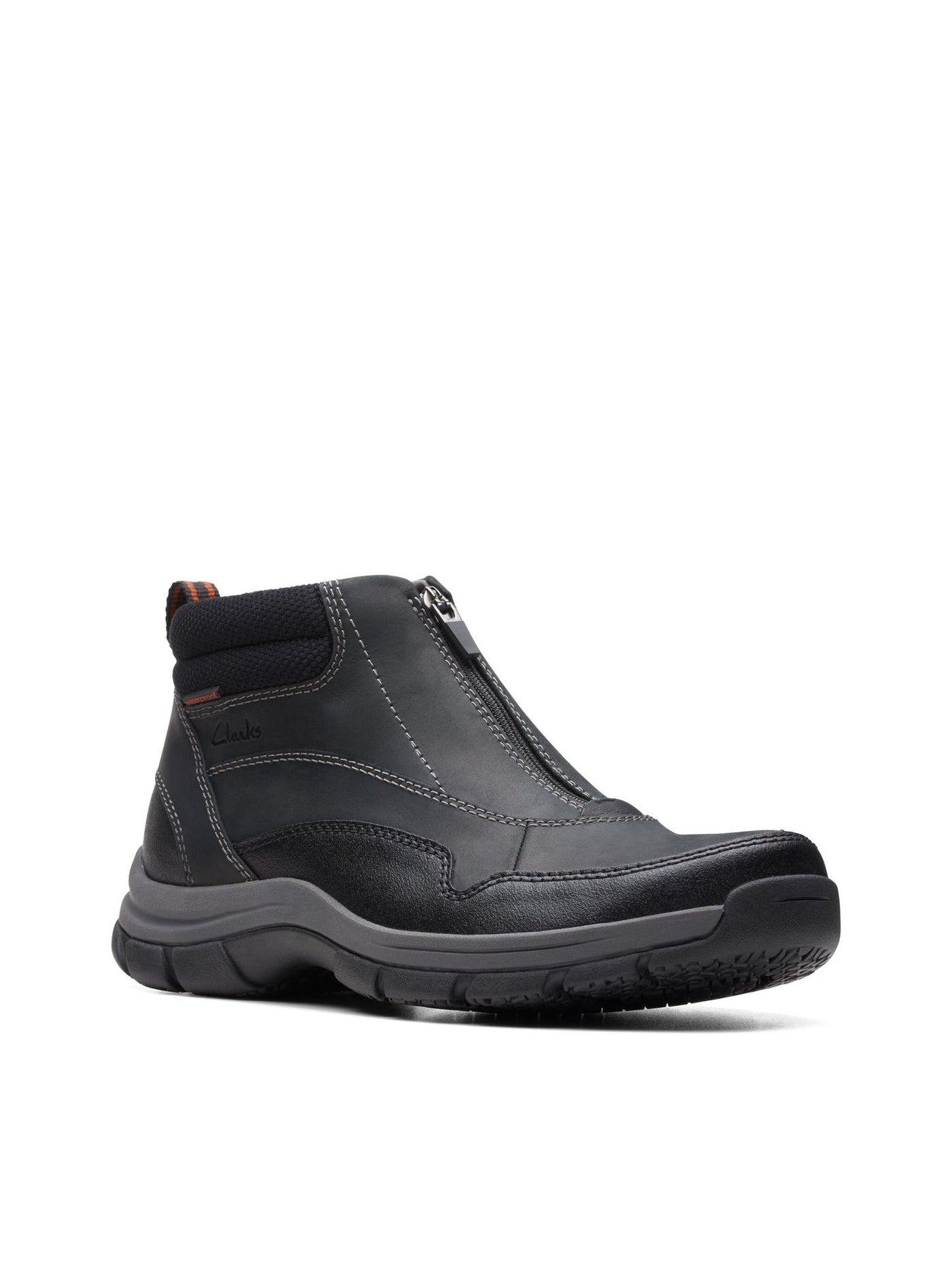 CLARKS COLLECTION Mens Black Mixed Media Heel Pull-Tab Arch Support Removable Insole Cushioned Walpath Round Toe Wedge Zip-Up Boots Shoes 11 W