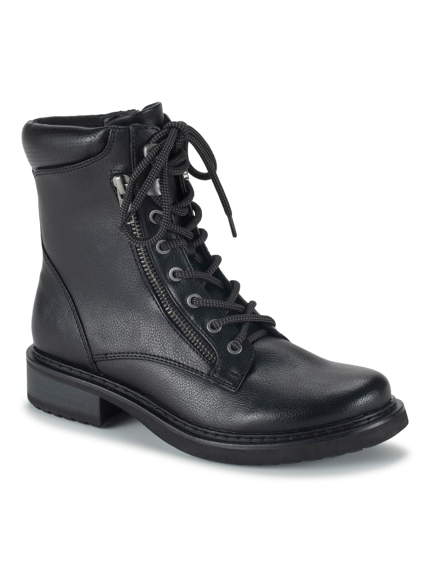 BARETRAPS Womens Black Lace Up Padded Collar Lightweight Flexible Treaded Lug Zipper Accent Slip Resistant Holden Round Toe Block Heel Zip-Up Moto 9.5 M