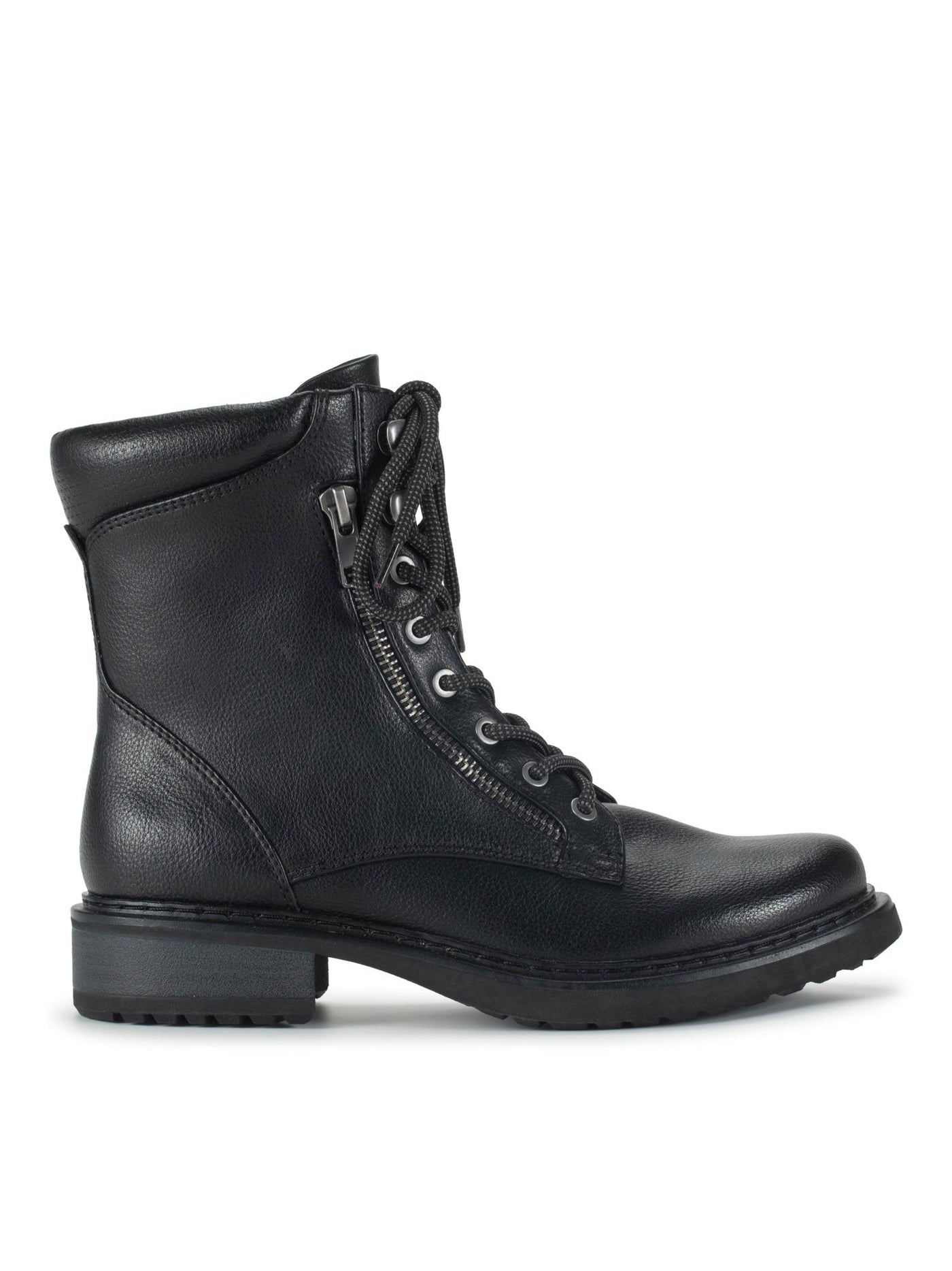 BARETRAPS Womens Black Lace Up Padded Collar Lightweight Flexible Treaded Lug Zipper Accent Slip Resistant Holden Round Toe Block Heel Zip-Up Moto 9.5 M