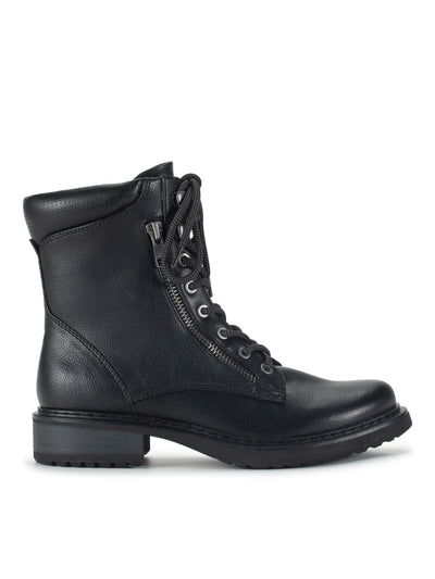 BARETRAPS Womens Black Lace Up Padded Collar Lightweight Flexible Treaded Lug Zipper Accent Slip Resistant Holden Round Toe Block Heel Zip-Up Moto 9.5 M