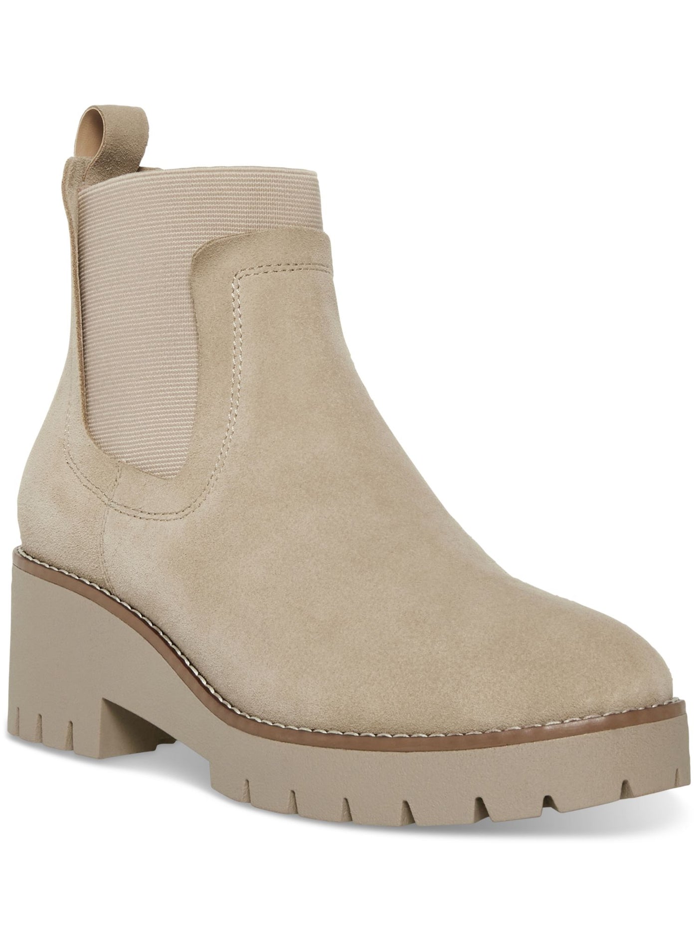AQUA COLLEGE Womens Beige Side Goring Padded Back Pull-Tab Waterproof Slip Resistant Demi Round Toe Wedge Leather Chelsea 9 M