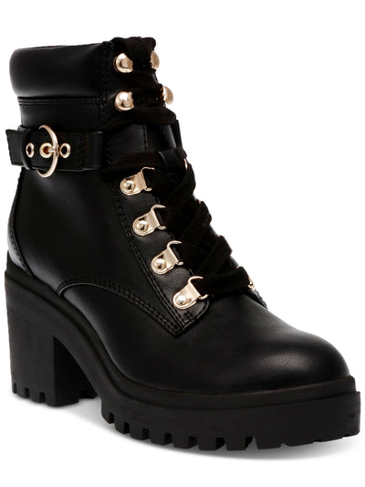 WILD PAIR Womens Black Lace Up Treaded Padded 1" Platform Buckle Accent Lug Sole Bridgitt Round Toe Zip-Up Moto 10 M