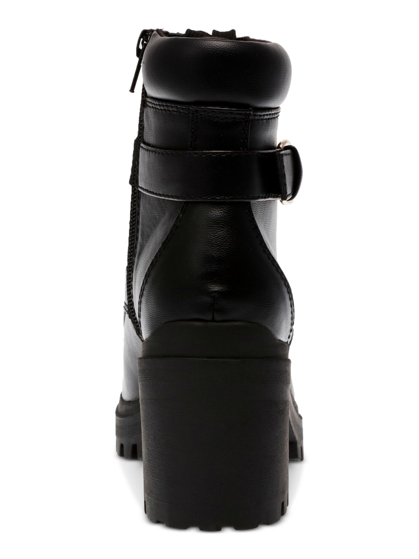 WILD PAIR Womens Black Lace Up Treaded Padded 1" Platform Buckle Accent Lug Sole Bridgitt Round Toe Zip-Up Moto 10 M
