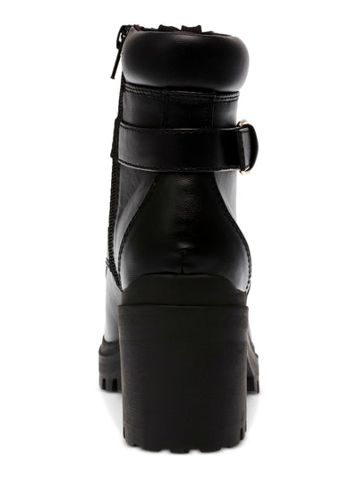 WILD PAIR Womens Black Lace Up Treaded Padded 1" Platform Buckle Accent Lug Sole Bridgitt Round Toe Zip-Up Moto 10 M
