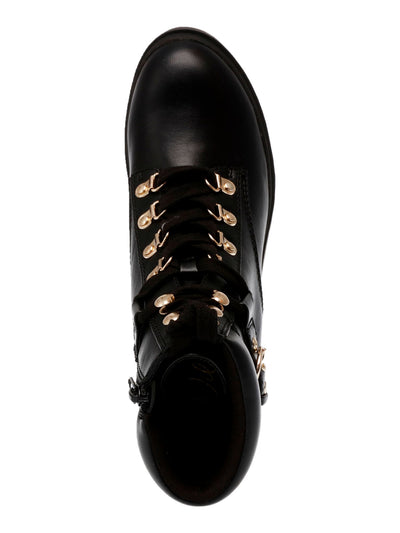 WILD PAIR Womens Black Lace Up Treaded Padded 1" Platform Buckle Accent Lug Sole Bridgitt Round Toe Zip-Up Moto 10 M