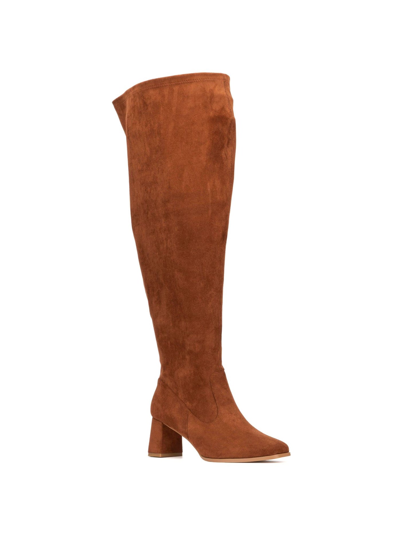 FASHION TO FIGURE Womens Cognac Brown Padded Natalia Square Toe Block Heel Zip-Up Heeled Boots 8 W