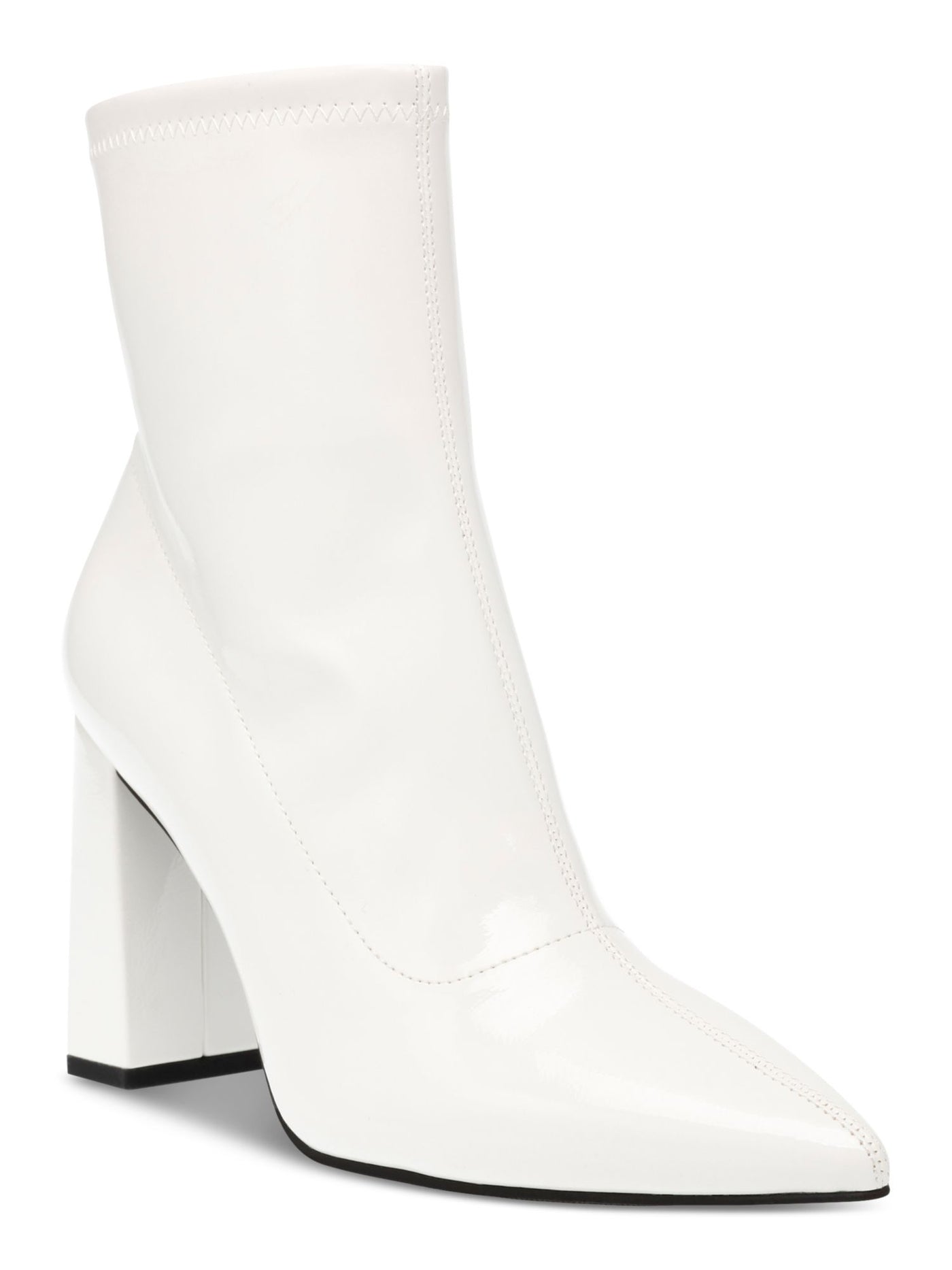 WILD PAIR Womens White Padded Iloise Pointed Toe Block Heel Zip-Up Booties 9 M