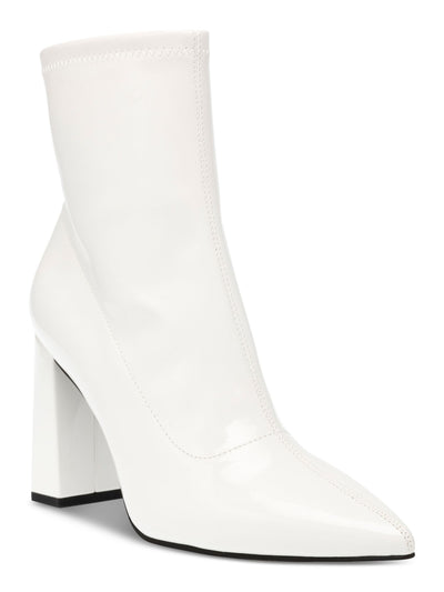 WILD PAIR Womens White Padded Iloise Pointed Toe Block Heel Zip-Up Booties 7.5 M