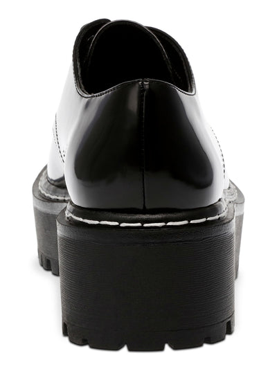 WILD PAIR Womens Black 1-1/2" Platform Hardware Accent Lug Sole Padded Nelley Round Toe Block Heel Slip On Heeled Loafers 9 M