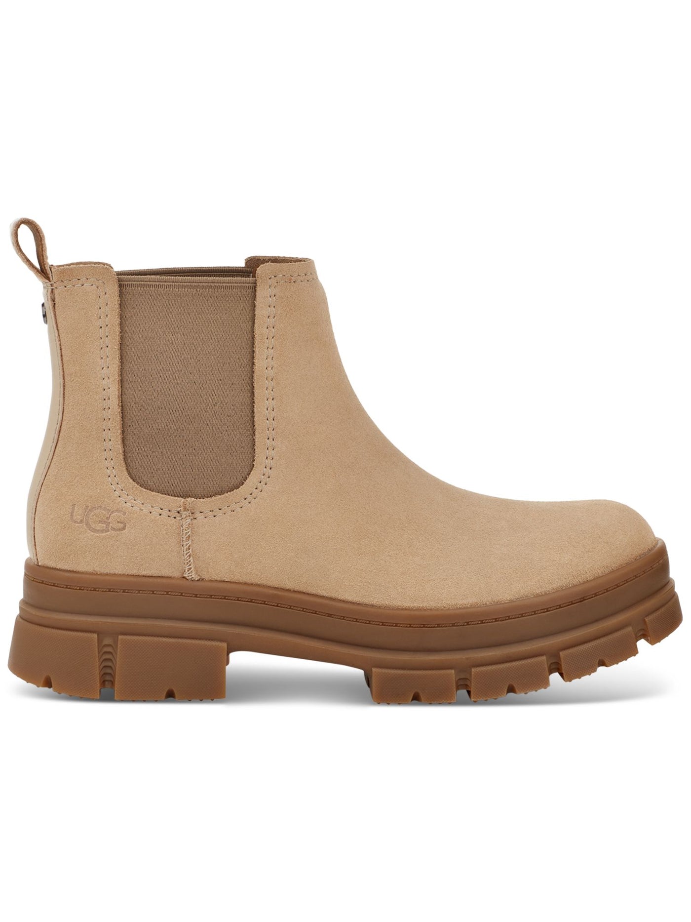 UGG Womens Beige 2" Platform Side Goring Back Pull-Tab Lug Sole Waterproof Ashton Round Toe Block Heel Slip On Chelsea Boot 5.5