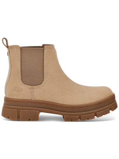 UGG Womens Beige 2" Platform Side Goring Back Pull-Tab Lug Sole Waterproof Ashton Round Toe Block Heel Slip On Chelsea Boot 5.5