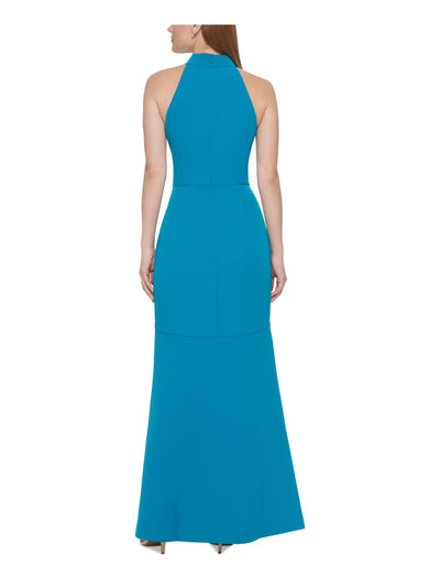 VINCE CAMUTO Womens Teal Zippered Lined Cascade Ruffle Tulip Hem Sleeveless Halter Full-Length Formal Gown Dress 12