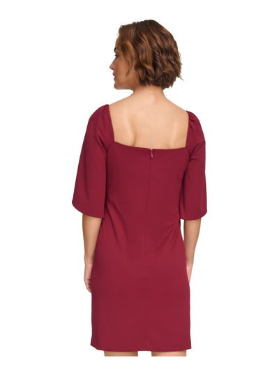 DKNY Womens Maroon Zippered Tulip Sleeve Square Neck Above The Knee Party Sheath Dress 14