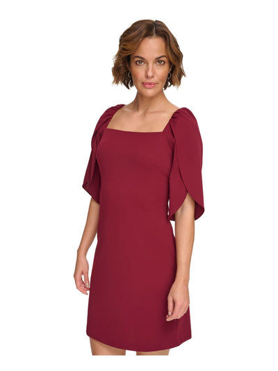 DKNY Womens Burgundy Zippered Tulip Sleeve Square Neck Above The Knee Party Sheath Dress 12