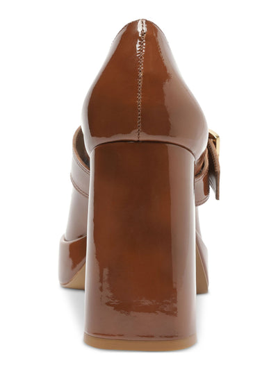 VINCE CAMUTO Womens Brown 1" Platform Cut Out Padded Marocean Almond Toe Flare Buckle Leather Dress Mary Jane 10 M