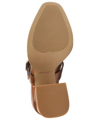 VINCE CAMUTO Womens Brown 1" Platform Cut Out Padded Marocean Almond Toe Flare Buckle Leather Dress Mary Jane M