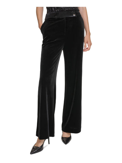 CALVIN KLEIN Womens Black Pocketed Zippered Buttoned Wide Leg Evening High Waist Pants 8