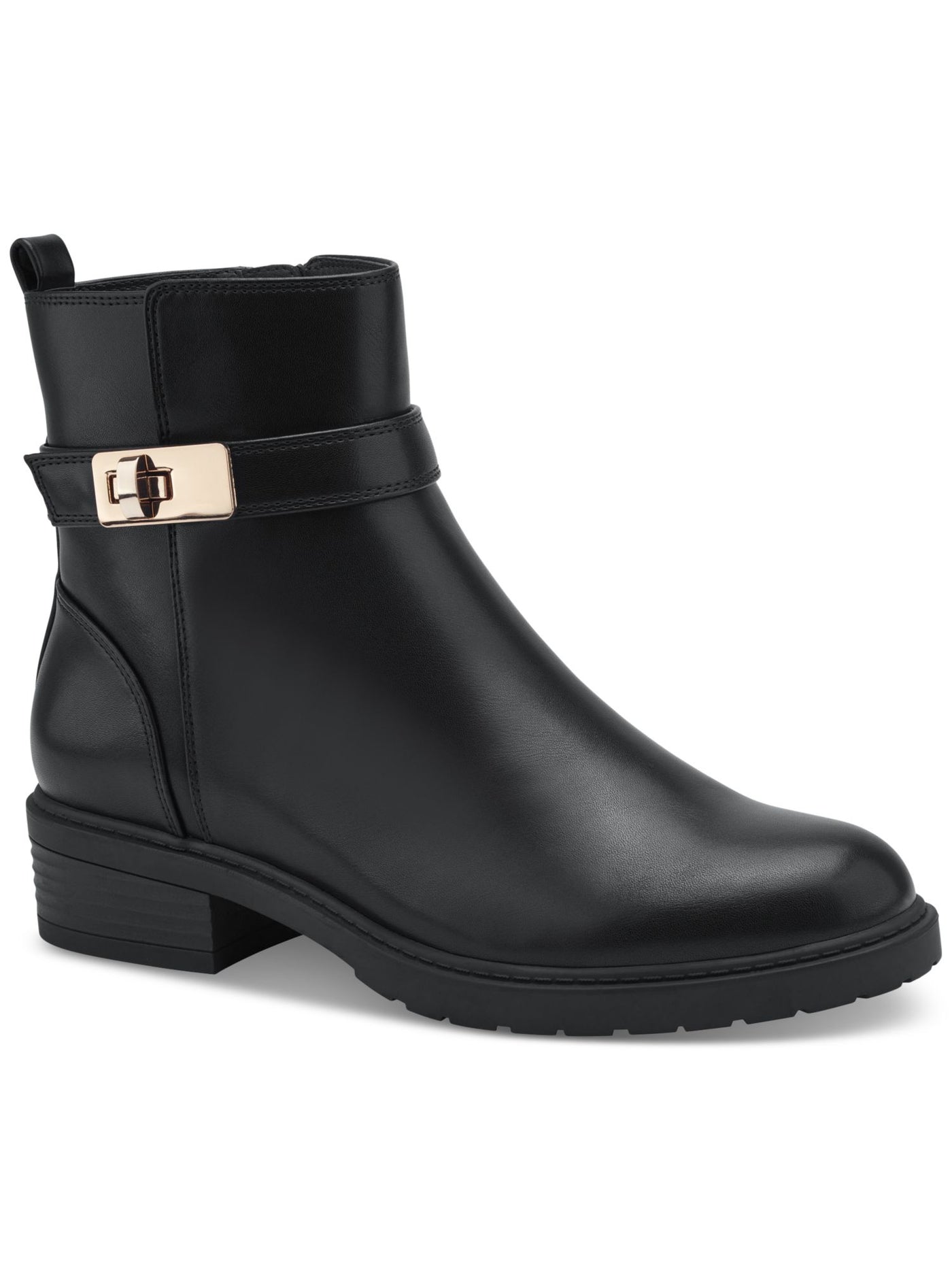 GIANI BERNINI Womens Black Buckled Strap Detail Heel Pull-Tab Arch Support Cushioned Becca Round Toe Block Heel Zip-Up Booties 9.5 M