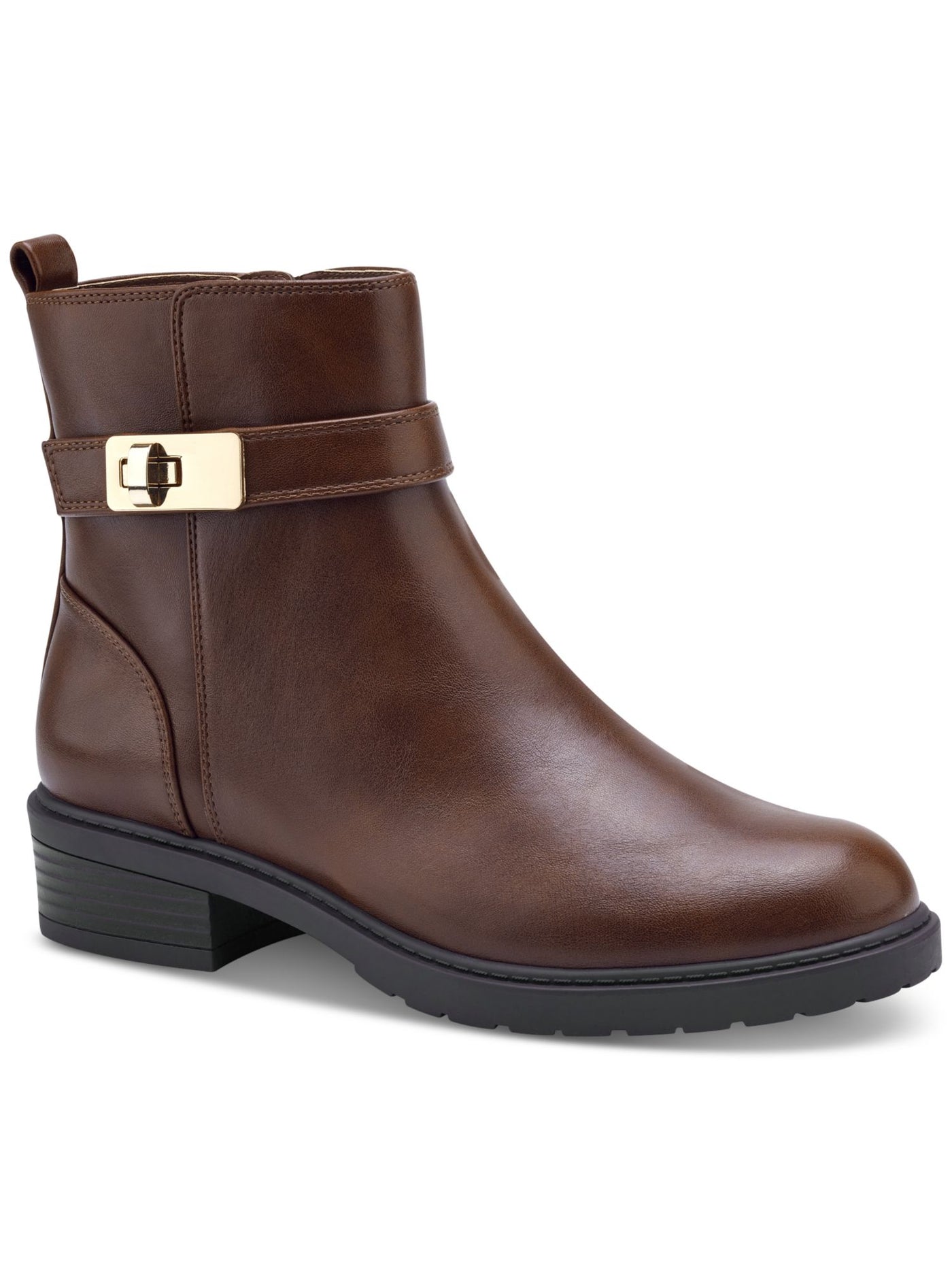 GIANI BERNINI Womens Brown Buckled Strap Detail Heel Pull-Tab Split Arch Support Cushioned Beccaap Round Toe Block Heel Zip-Up Booties 7.5 M