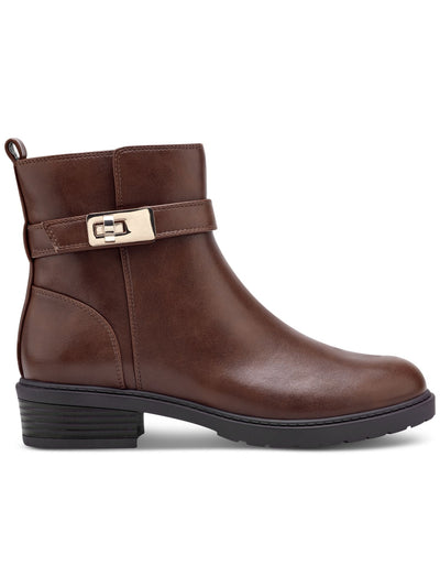 GIANI BERNINI Womens Brown Buckled Strap Detail Heel Pull-Tab Split Arch Support Cushioned Beccaap Round Toe Block Heel Zip-Up Booties 6.5 M