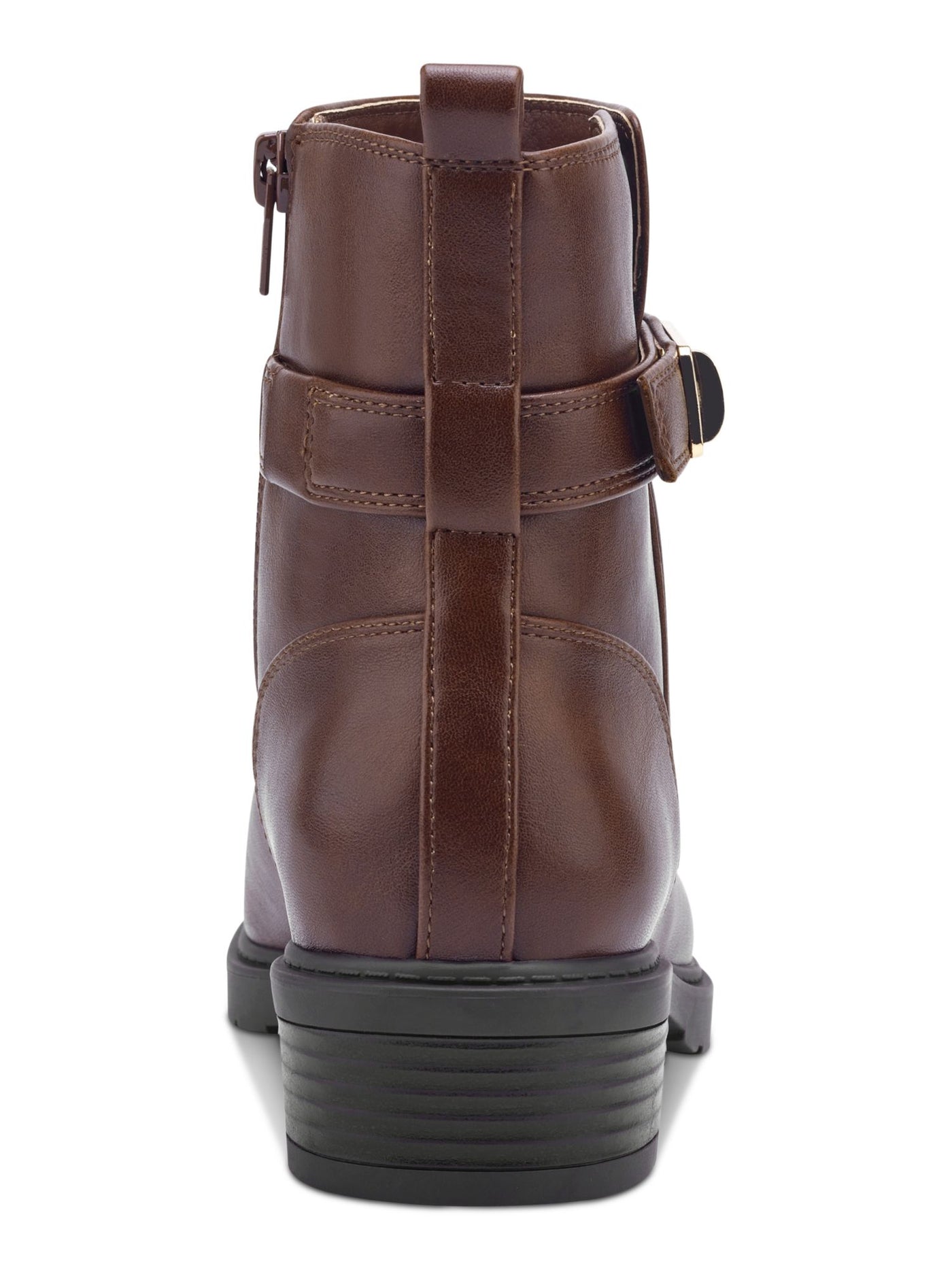 GIANI BERNINI Womens Brown Buckled Strap Detail Heel Pull-Tab Split Arch Support Cushioned Beccaap Round Toe Block Heel Zip-Up Booties 7.5 M