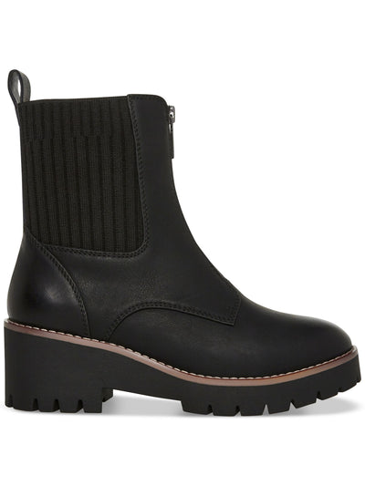 AQUA COLLEGE Womens Black 1" Platform Cushioned Ribbed Stretch Panels Waterproof Lug Sole Dream Round Toe Zip-Up Booties 6.5 M