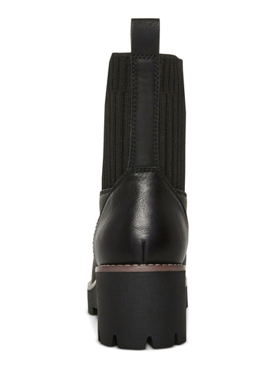 AQUA COLLEGE Womens Black 1" Platform Cushioned Ribbed Stretch Panels Waterproof Lug Sole Dream Round Toe Zip-Up Booties 6.5 M