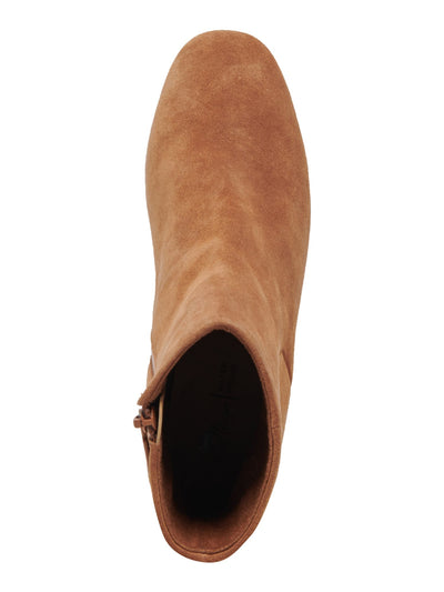 AQUA COLLEGE Womens Brown Waterproof Cushioned Echo Round Toe Block Heel Zip-Up Leather Dress Booties 7 M