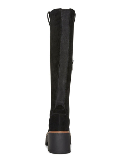 AQUA COLLEGE Womens Black 1-1/2" Platform Goring Cushioned Side Pull-Tabs Slip Resistant Waterproof Gina Round Toe Block Heel Zip-Up Boots Shoes 9 M