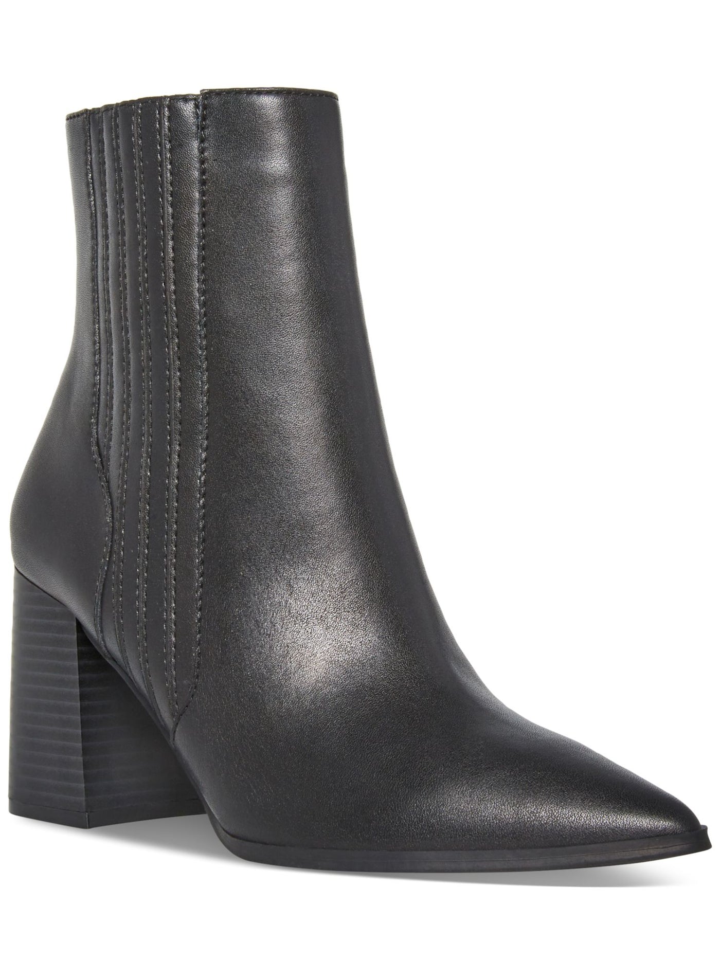 AQUA COLLEGE Womens Black Goring Cushioned Waterproof Slip Resistant Iconic Pointed Toe Stacked Heel Zip-Up Leather Dress Booties 7 M