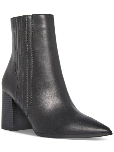 AQUA COLLEGE Womens Black Goring Cushioned Waterproof Slip Resistant Iconic Pointed Toe Stacked Heel Zip-Up Leather Dress Booties 7 M