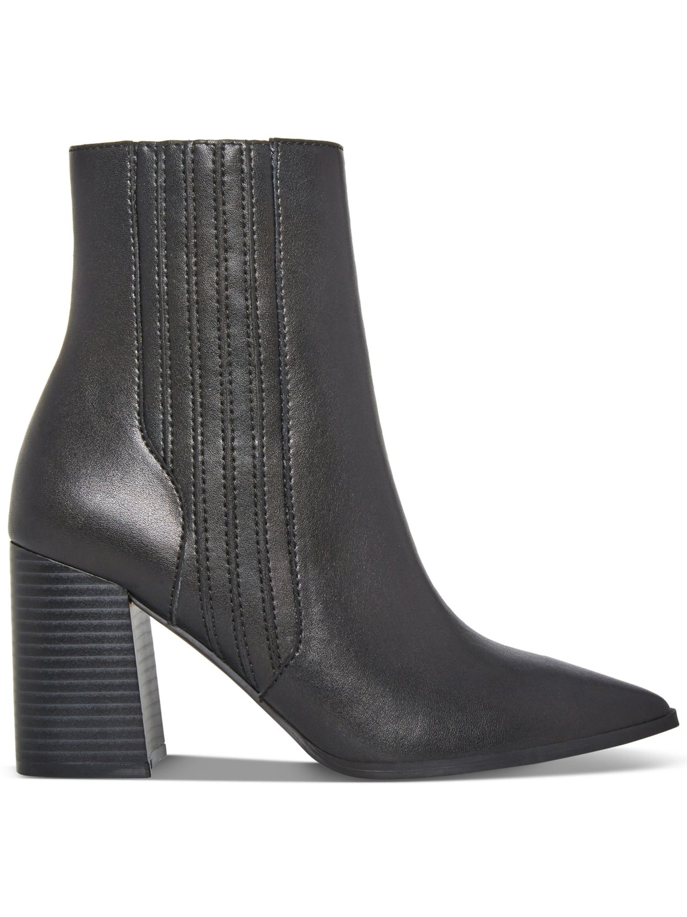 AQUA COLLEGE Womens Black Goring Cushioned Waterproof Slip Resistant Iconic Pointed Toe Stacked Heel Zip-Up Leather Dress Booties 7 M