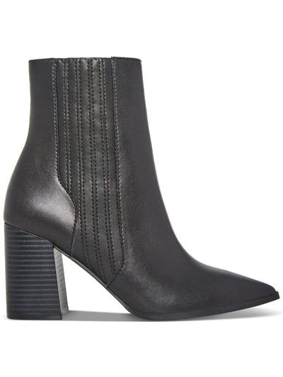 AQUA COLLEGE Womens Black Goring Cushioned Waterproof Slip Resistant Iconic Pointed Toe Stacked Heel Zip-Up Leather Dress Booties 7 M