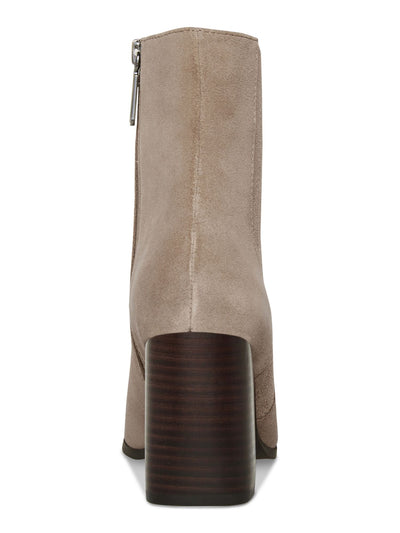 AQUA COLLEGE Womens Beige Goring Cushioned Waterproof Slip Resistant Iconic Pointed Toe Stacked Heel Zip-Up Leather Booties 6 M