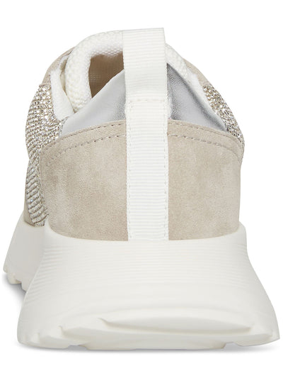 AQUA COLLEGE Womens Silver Mixed Media Rhinestone Heel Pull-Tab Waterproof Slip Resistant Cushioned Luster Round Toe Wedge Lace-Up Sneakers Shoes 8.5 M