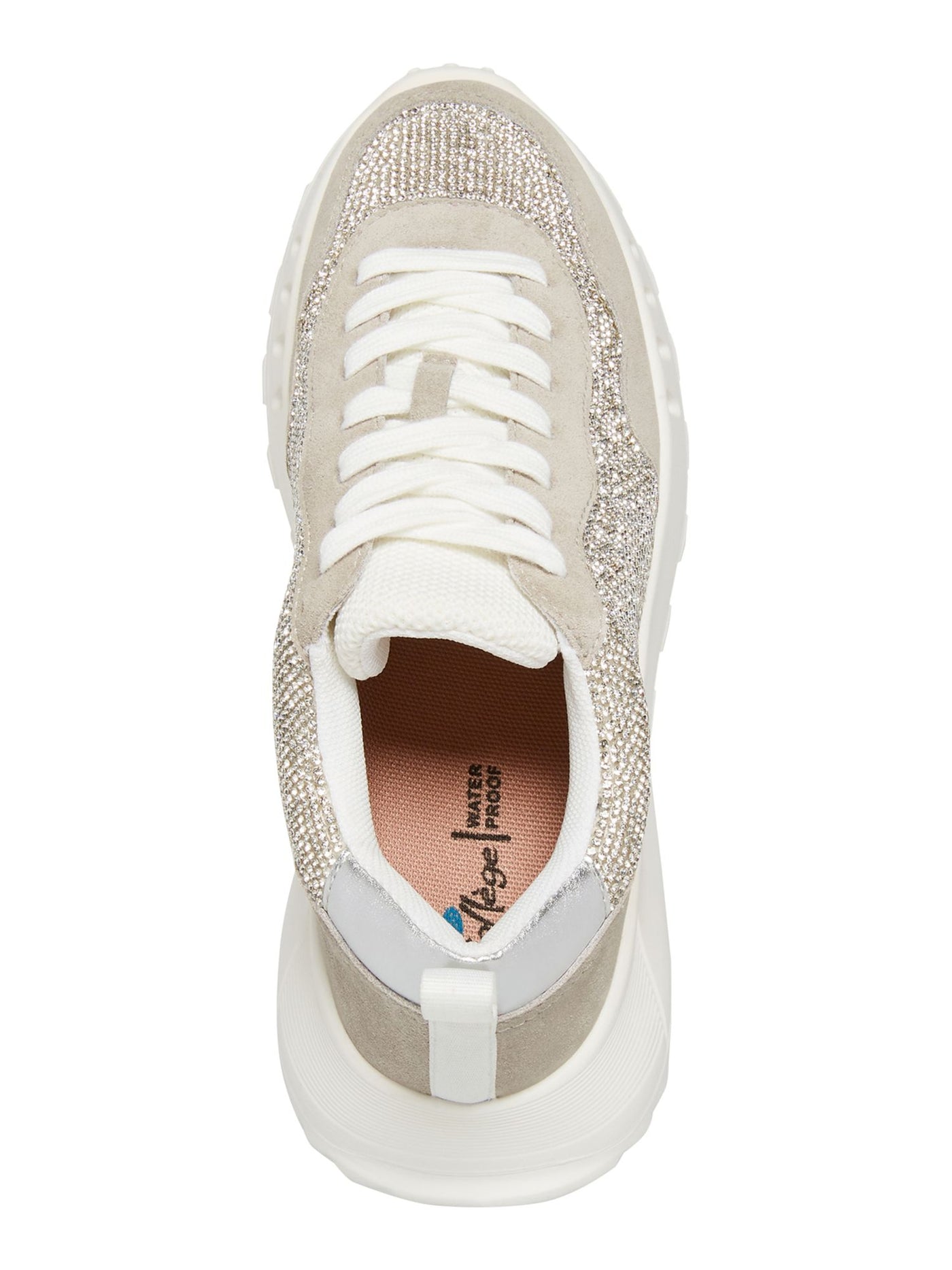 AQUA COLLEGE Womens Silver Mixed Media Rhinestone Heel Pull-Tab Waterproof Slip Resistant Cushioned Luster Round Toe Wedge Lace-Up Sneakers Shoes 8.5 M