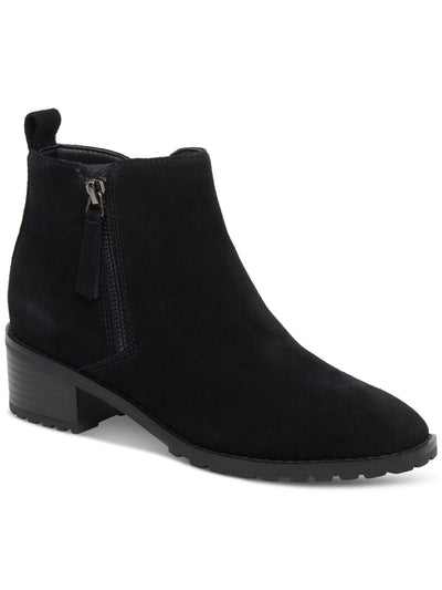 AQUA COLLEGE Womens Black Slip-Resistant Cushioned Back Pull-Tab Zipper Accent Waterproof Sanction Round Toe Block Heel Zip-Up Suede Booties 11 M