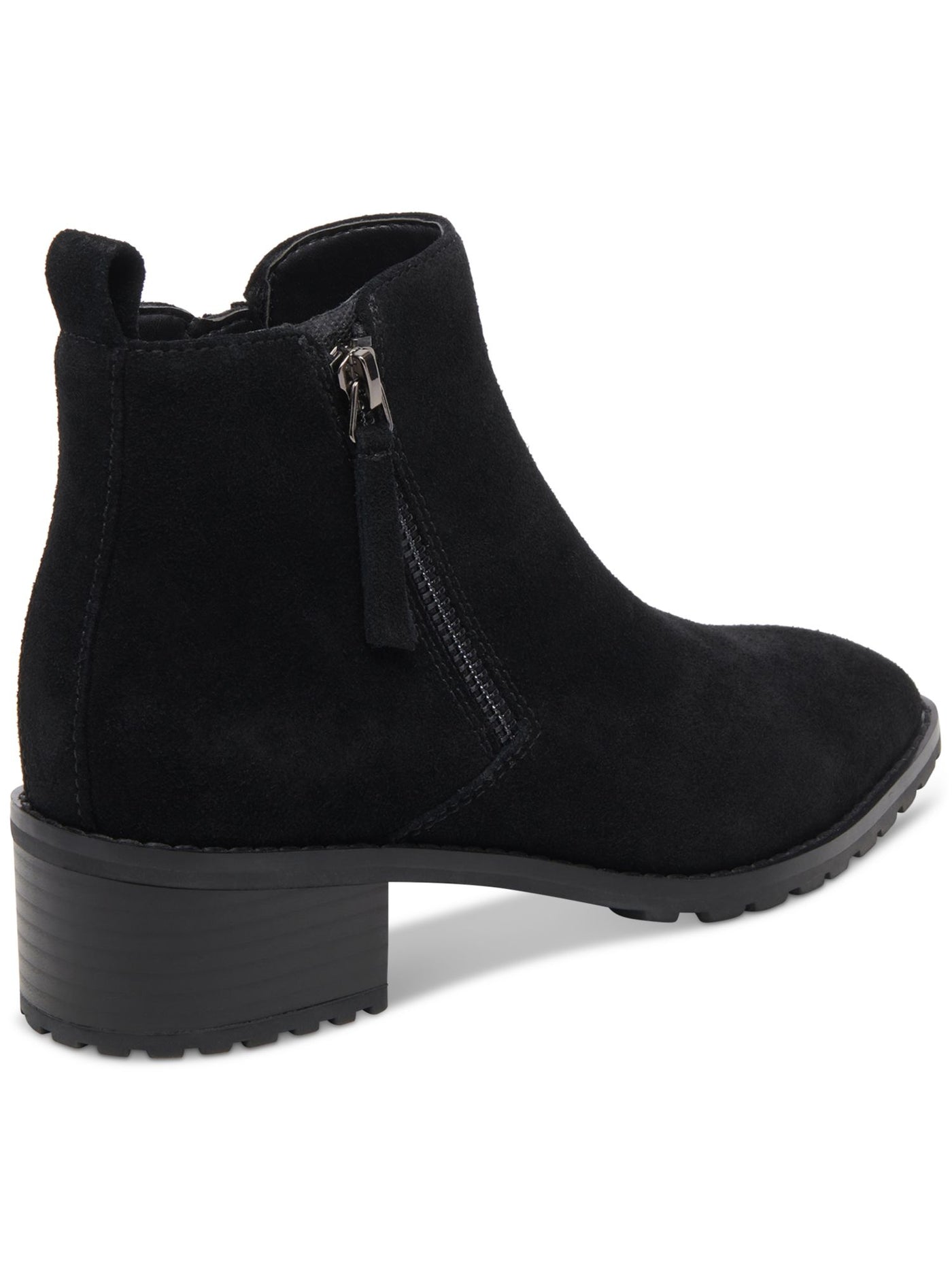 AQUA COLLEGE Womens Black Slip-Resistant Cushioned Back Pull-Tab Zipper Accent Waterproof Sanction Round Toe Block Heel Zip-Up Suede Booties 11 M