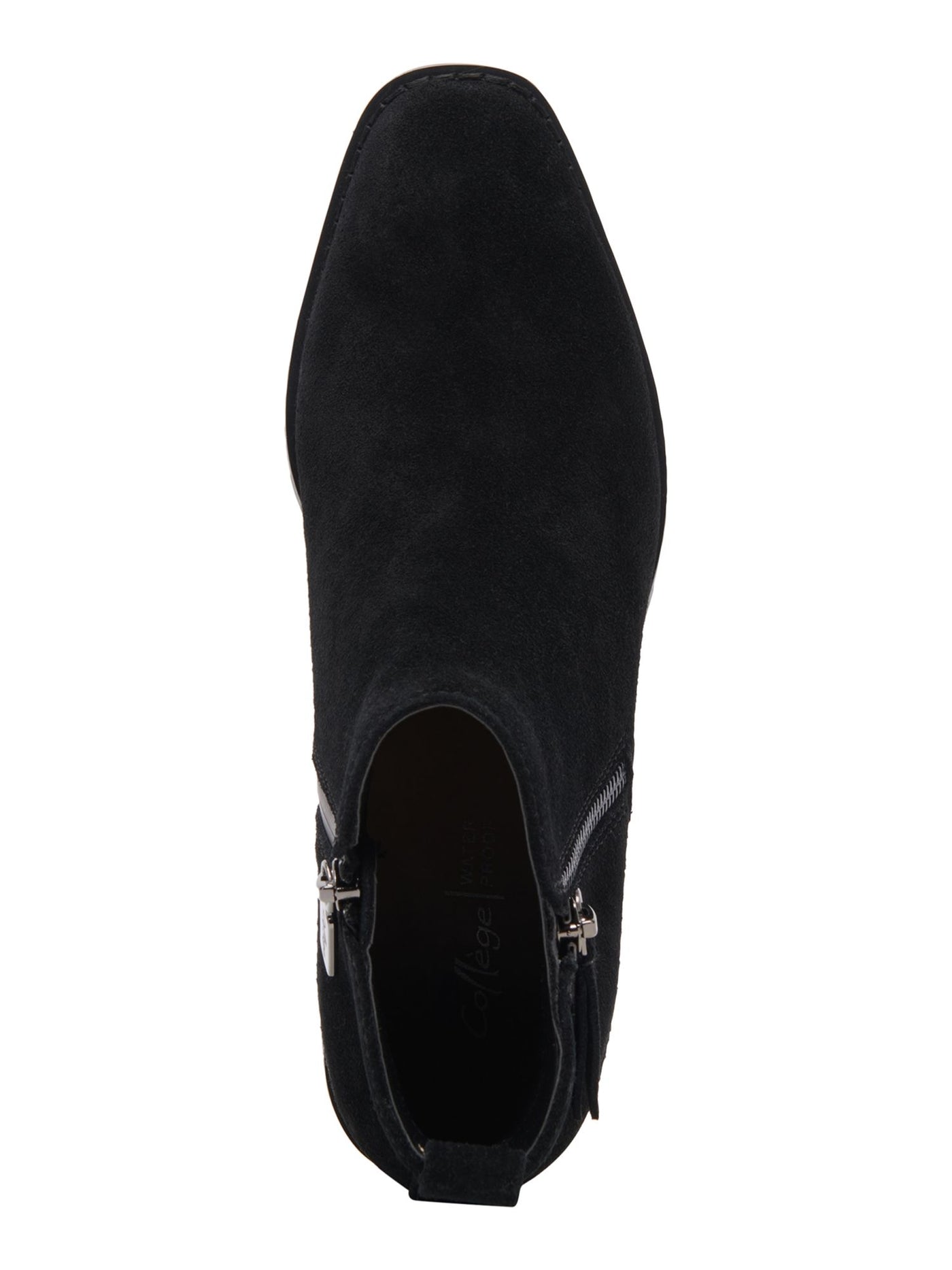 AQUA COLLEGE Womens Black Slip-Resistant Cushioned Back Pull-Tab Zipper Accent Waterproof Sanction Round Toe Block Heel Zip-Up Suede Booties 11 M