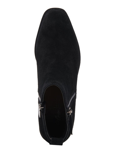 AQUA COLLEGE Womens Black Slip-Resistant Cushioned Back Pull-Tab Zipper Accent Waterproof Sanction Round Toe Block Heel Zip-Up Suede Booties 11 M